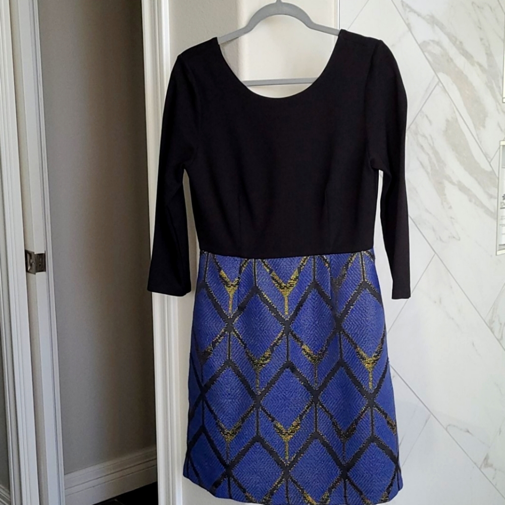 Slate & Willow Blue Metallic Print Dress